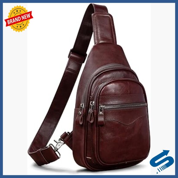 Genuine Leather Crossbody Sling Bag Daypack Backpack 10 Pockets
